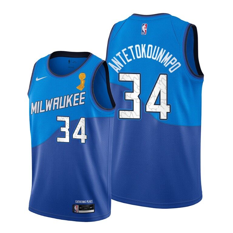 Men's Milwaukee Bucks #34 Giannis Antetokounmpo 2021 Blue Finals Champions Stitched Basketball Jersey Men's Milwaukee Bucks #34 Giannis Antetokounmpo 2021 Blue Finals Champions Stitched Basketball Jersey